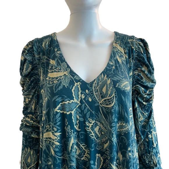 Free People "Hello Lover" Women's Size L/G Mini Dress Tunic Top Blue/Green/Cream - Picture 2 of 15